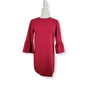 Zara womans  textured Fushia mini dress with bell sleeves Small